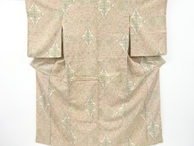 アンティーク　華紋唐草模様織り出し本塩沢着物